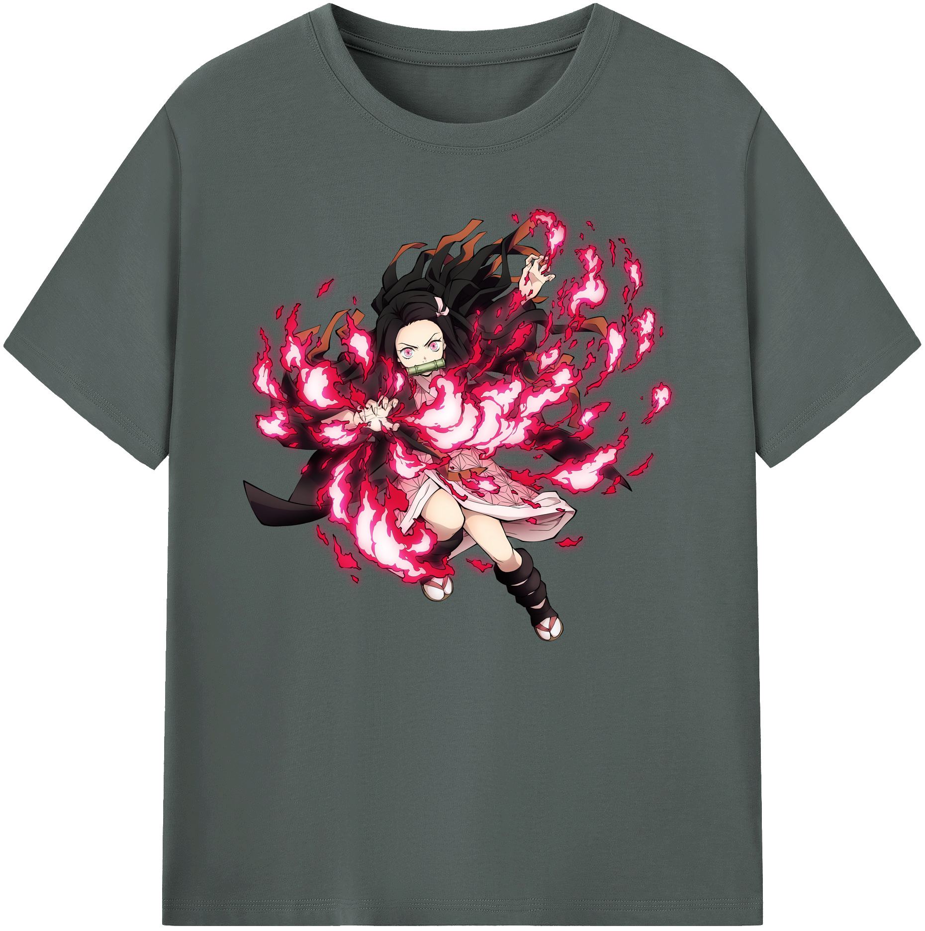 （画像用） 鬼滅の刃（きめつのやいば）竈門 禰󠄀豆子／かまど ねずこ Kamado Nezuko 綿100％ メンズ半袖Tシャツ｜肌触りやわらか＆通気性